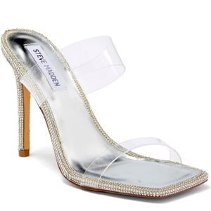 STEVE MADDEN PENDING EMBELLISHED‎ TRANSLUCENT STRAP STILETTO HEEL